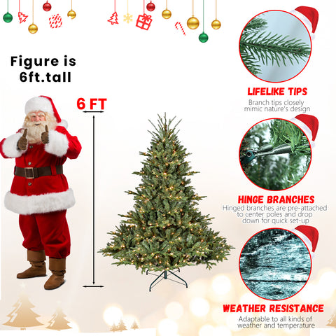 7.5FT Full Shape Christmas Tree | 2441 PE/PVC Tips, 850 UL Warm White Lights | Hinged for Easy Setup | Sturdy Metal Stand for Home &amp; Office Decor