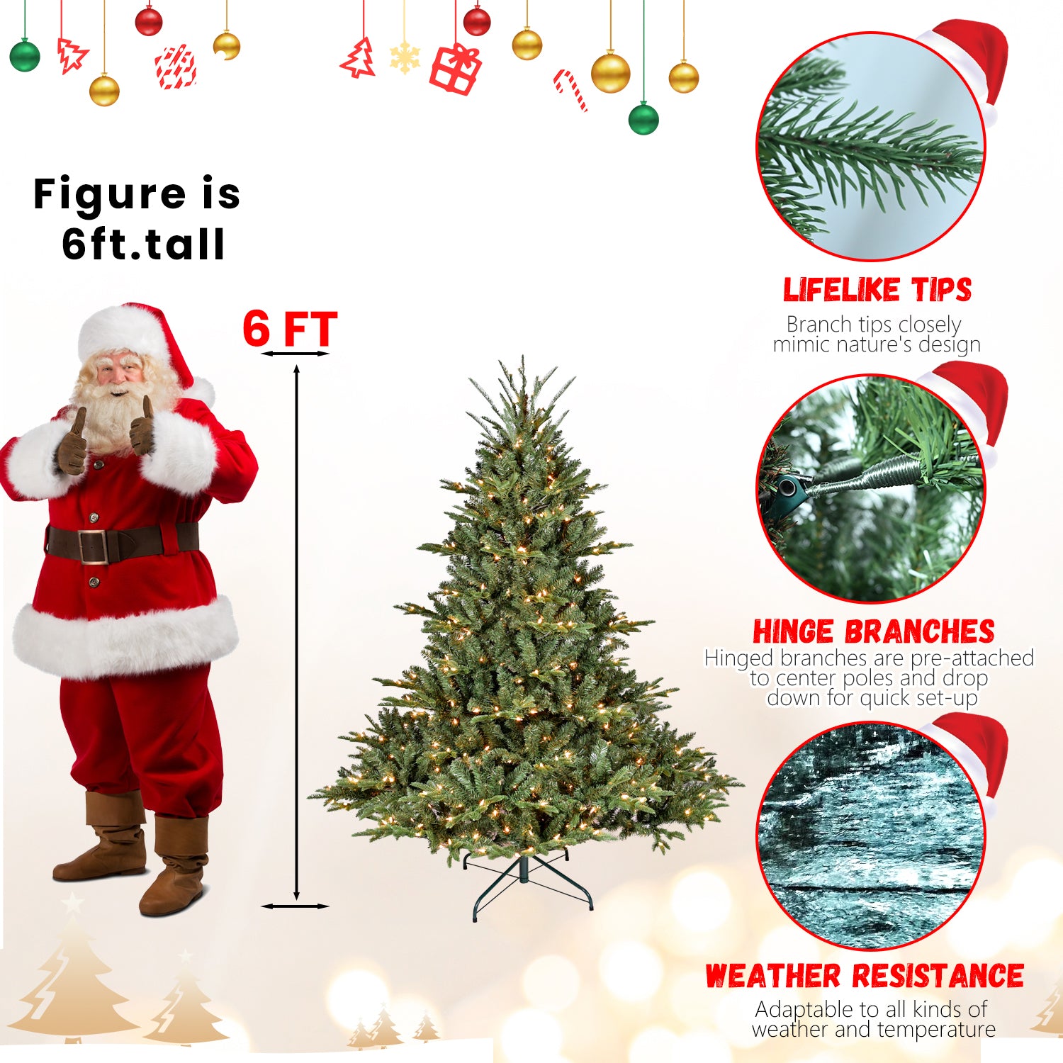5FT Full-Shape Christmas Tree: 1129 PE/PVC Mixed Tips, 350 UL Warm White Lights, Hinged Structure, Wide Base for Living Room, Stable Metal Stand, Lush Green Holiday Decor