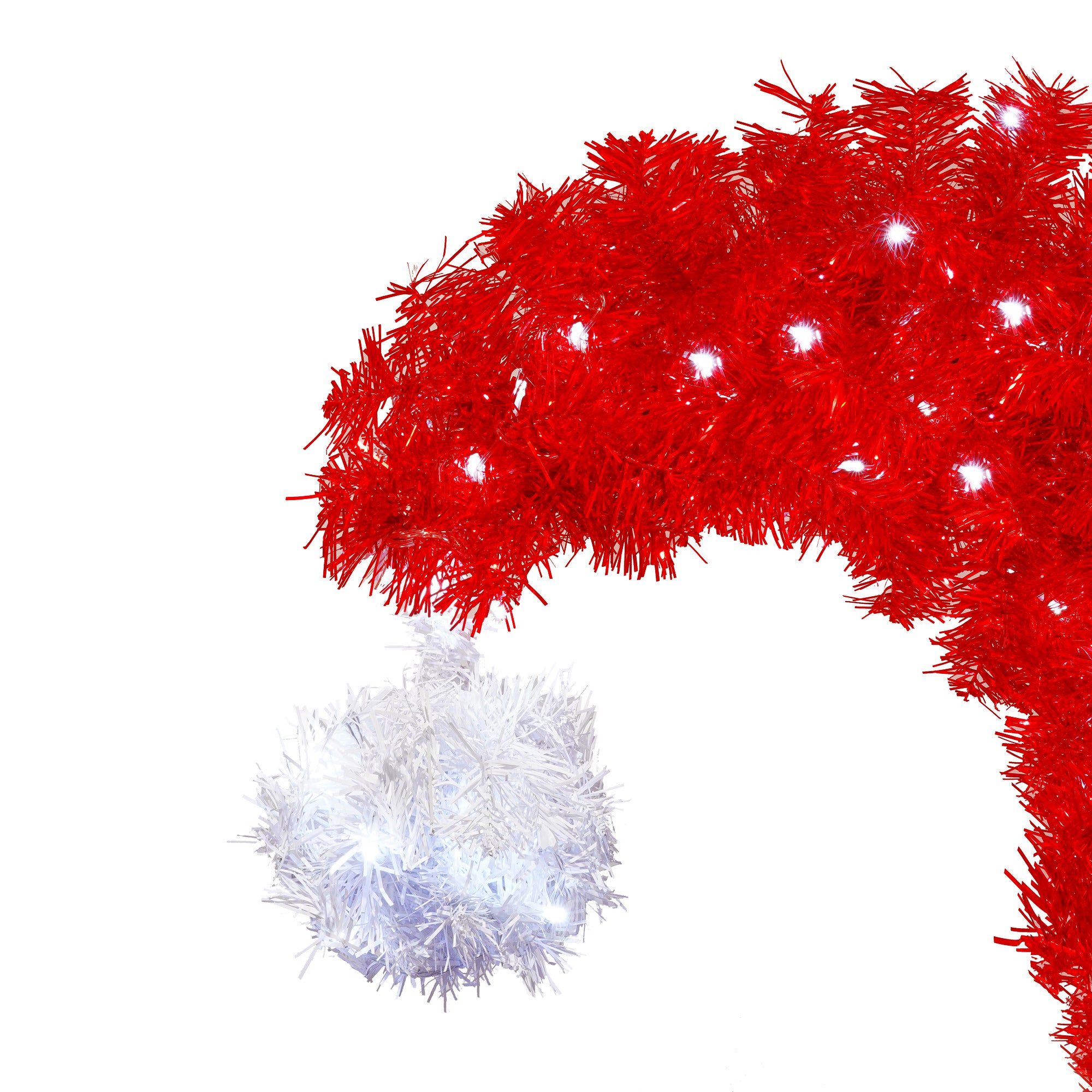 6FT Whimsical Santa Hat Christmas Tree | 1050 PET Tips | Pre-Lit 300 Cold White LEDs | Red & White | Indoor Holiday Decor