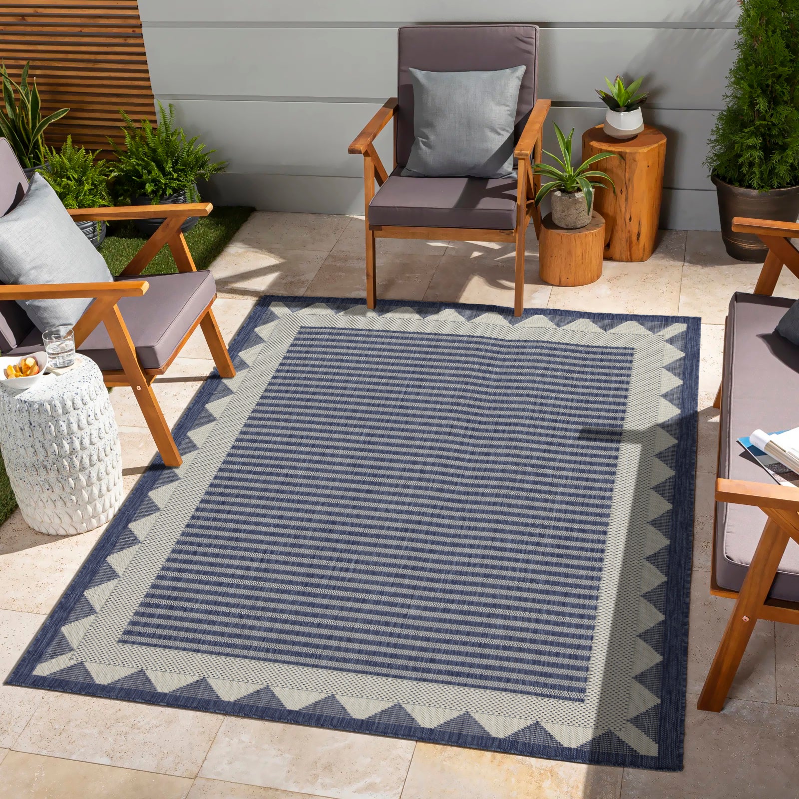 Sunshine GC_HAR2013 Blue 2'7"x7'3" Indoor/Outdoor Area Rug - Durable Polypropylene, Stain-Resistant, Easy Clean, Flatweave Patio Deck Living Room Entryway