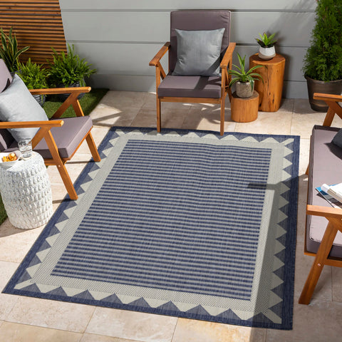 Sunshine GC_HAR2013 Blue 2'7"x7'3" Indoor/Outdoor Area Rug - Durable Polypropylene, Stain-Resistant, Easy Clean, Flatweave Patio Deck Living Room Entryway