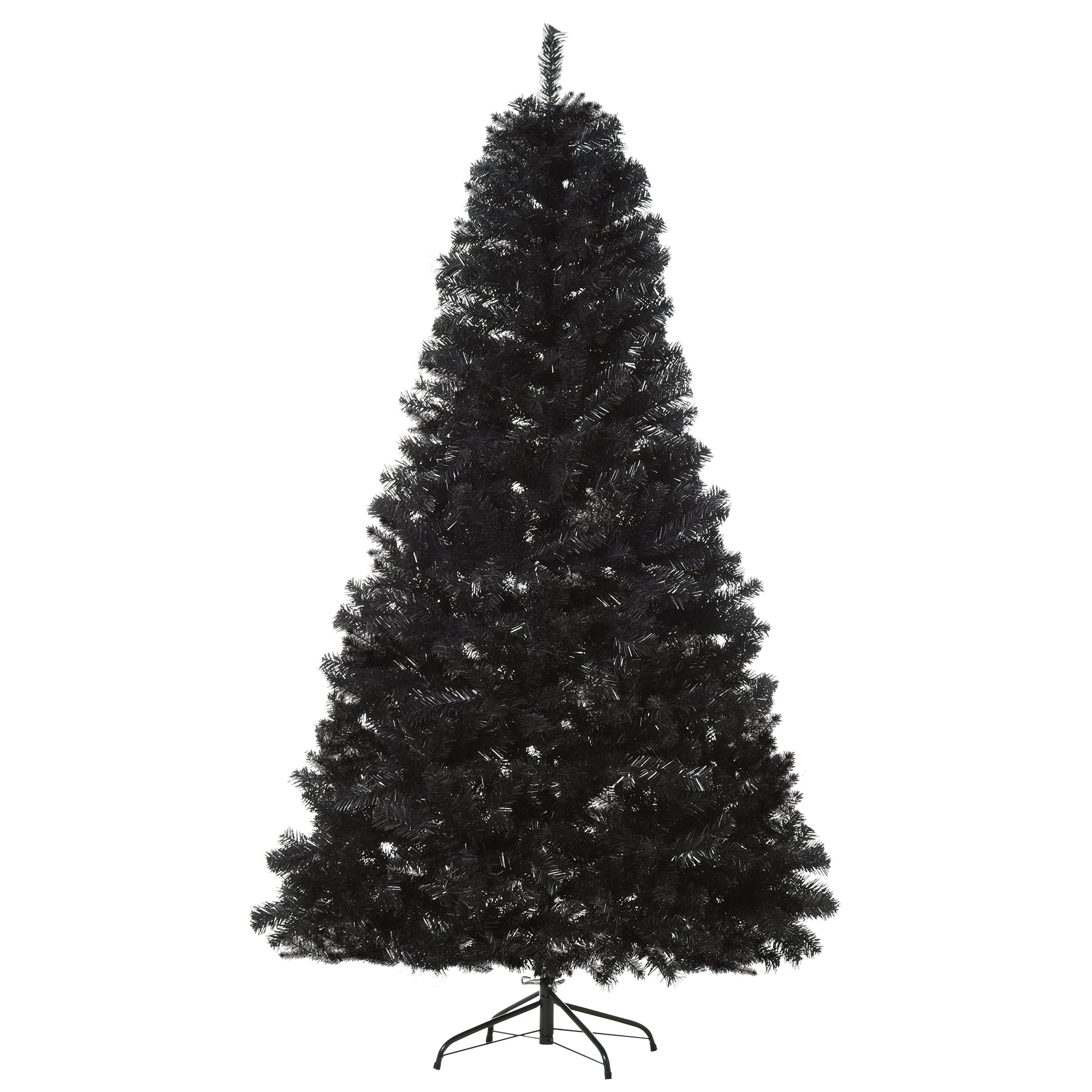 HOMCOM 7ft Black Douglas Fir Artificial Christmas Tree - Unlit, Realistic Plastic Branches, 1346 Tips, Sturdy Metal Base for Halloween & Holiday Decor