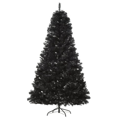 HOMCOM 7ft Black Douglas Fir Artificial Christmas Tree - Unlit, Realistic Plastic Branches, 1346 Tips, Sturdy Metal Base for Halloween & Holiday Decor
