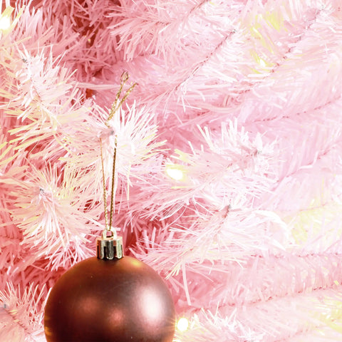 8ft Pink Pencil Christmas Tree with Warm White LED Lights | Slim, Flame-Retardant Artificial Tree for Indoor Home Decor & Small Spaces