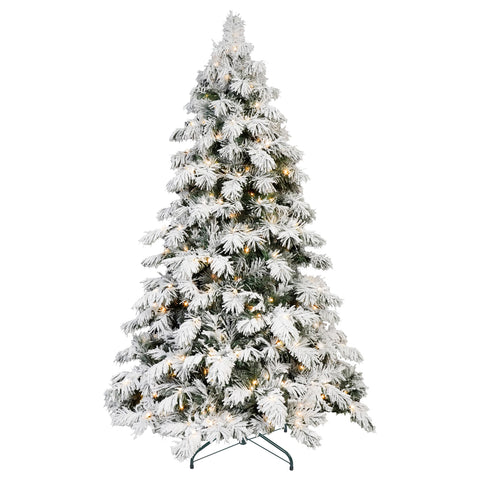 5ft Flocked Scarecrow Christmas Tree - 200 Warm White LEDs, Hinged PVC &amp; Memory Wire Branches, Snowy Winter Wonderland Decor for Home &amp; Office