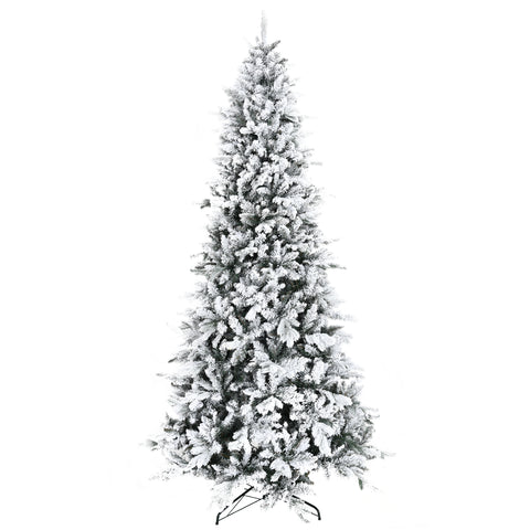 HOMCOM 9ft Snow Flocked Pine Artificial Christmas Tree | 616 Realistic Cedar Branches, Auto Open, Flame Retardant | Green | Home Holiday Decor, Living Room, Indoor Use