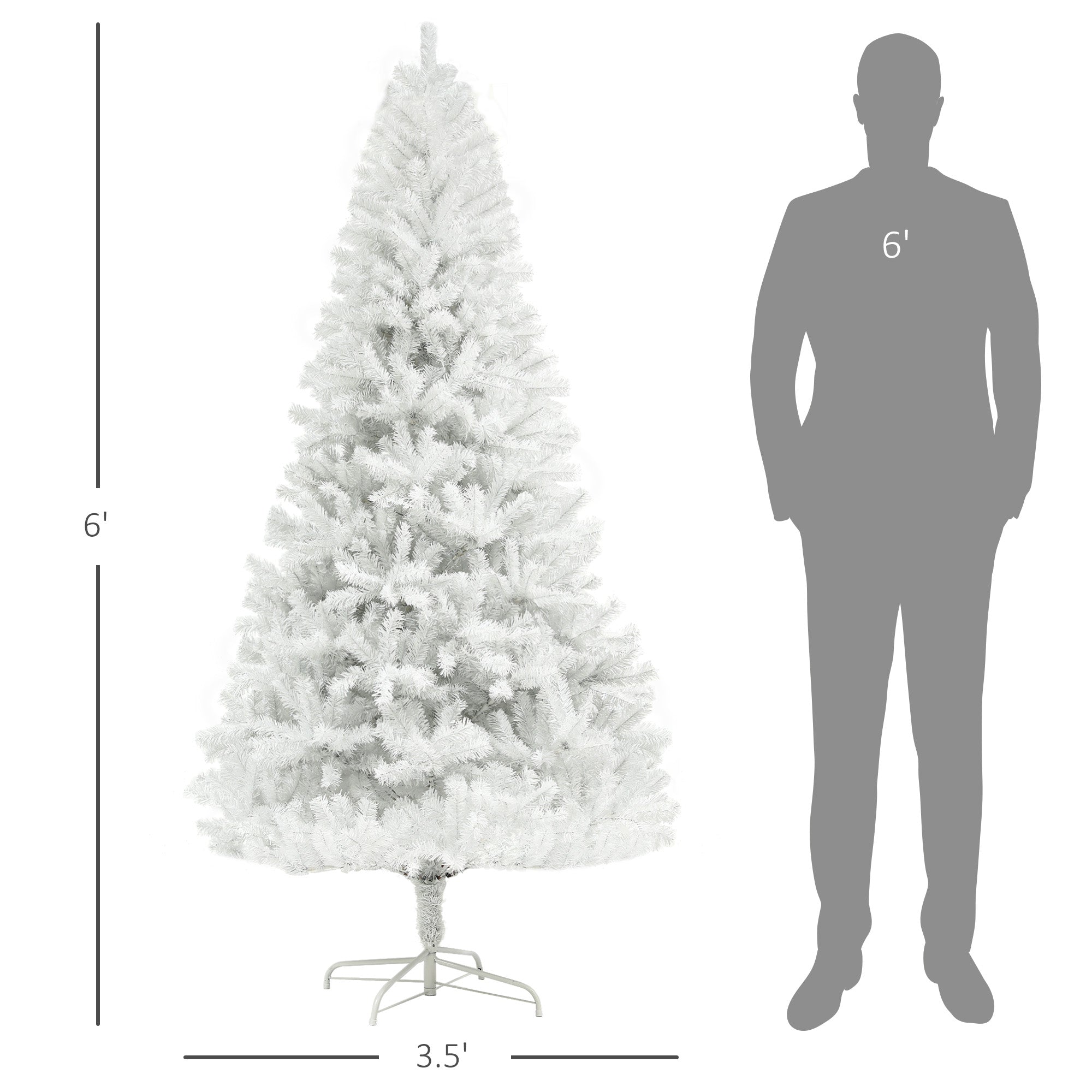 HOMCOM 6ft White Unlit Artificial Christmas Tree - 1000 Branch Tips, Auto-Open, Steel Base - Realistic Holiday Decor for Home &amp; Office, Easy Assembly &amp; Storage
