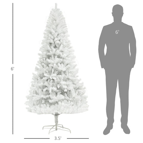 HOMCOM 6ft White Unlit Artificial Christmas Tree - 1000 Branch Tips, Auto-Open, Steel Base - Realistic Holiday Decor for Home &amp; Office, Easy Assembly &amp; Storage