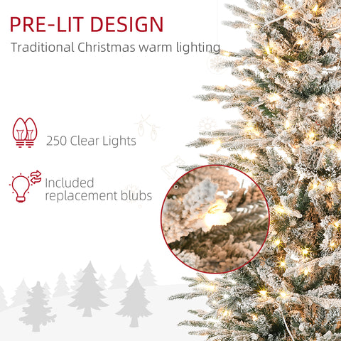 HOMCOM 6ft Snow Flocked Artificial Christmas Tree: 636 Branches, 250 Warm White Lights, Auto-Open Design for Easy Setup & Storage - Perfect Holiday Décor for Home, Living Room