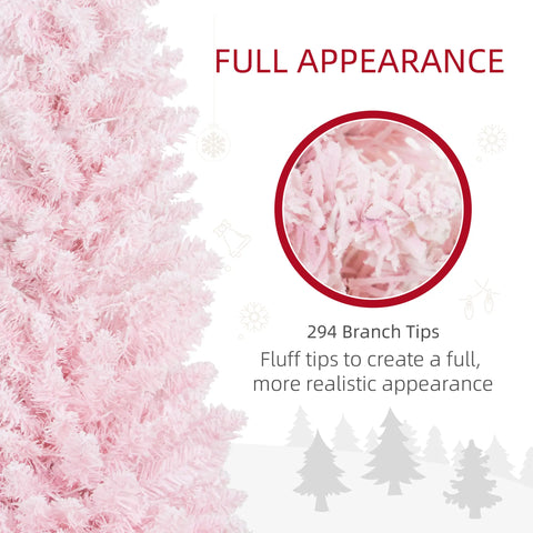 Pink 6FT Pencil Christmas Tree with Warm White LED Lights - Realistic Flame-Retardant Plastic for Cozy Home & Apartment Decor - Easy Setup & Storage
