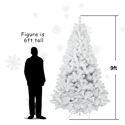 9ft White Memory Wire Christmas Tree - Easy Assembly Hinged PVC Tree with 1910 Dense Tips for Indoor Holiday Decor, Modern Wintery Feel