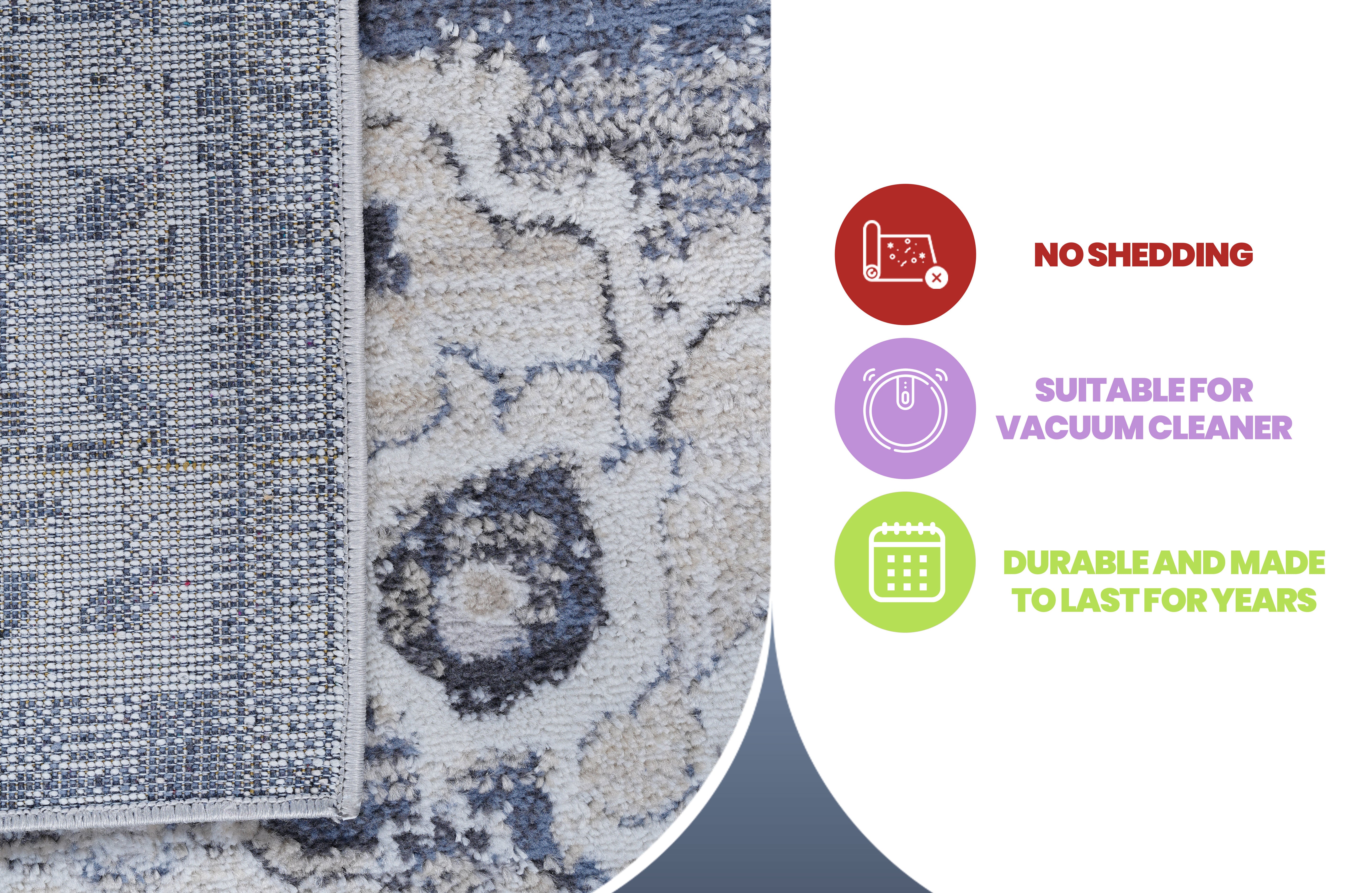 PAYAS Collection 8x10 Cream & Blue Medallion Area Rug - Stain-Resistant, Non-Shedding Polyester - Durable, Easy Care for Living Room, Bedroom, Home Office, Entryway