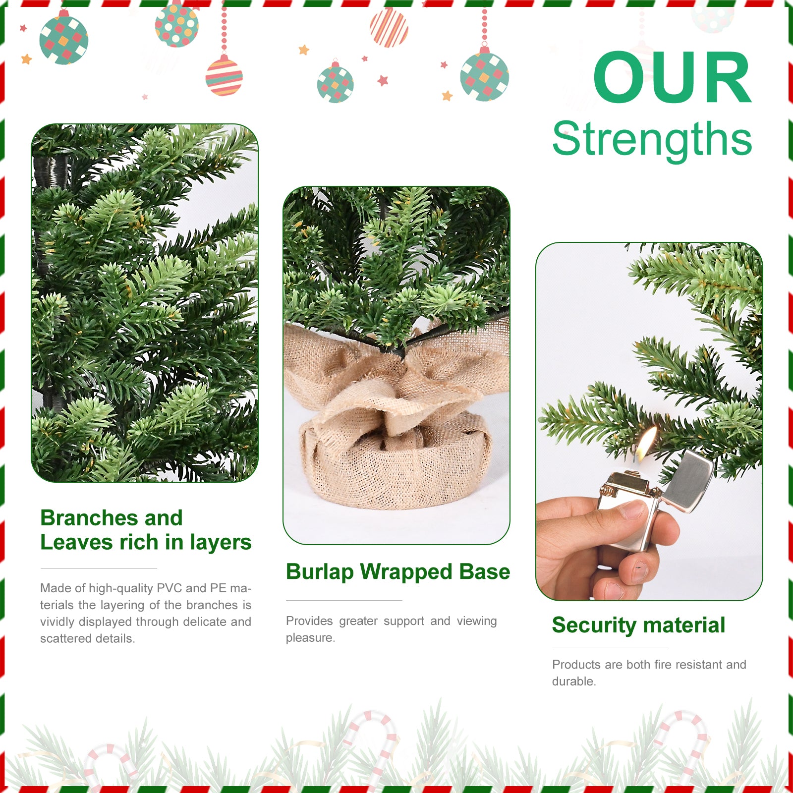 2FT Realistic Full PE Christmas Tree | 230 Lush Tips, Green Mini Tabletop Decor | Cement-Filled Base for Home, Office, Dorm Entryway Holiday Charm