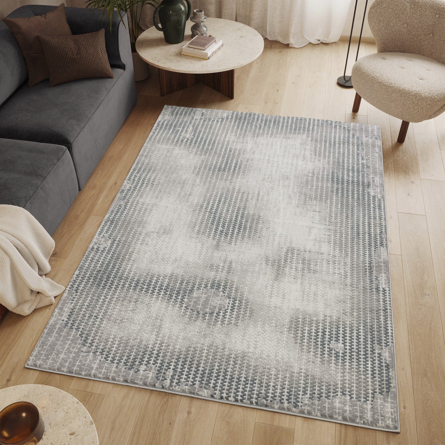Geometrix GC_DIM1002 Gray Abstract Area Rug, 5'3" x 7'3", 100% Polyester Pile, Machine-Made in Turkey. Soft, Durable, Stain-Resistant for Living Room, Bedroom, Office.