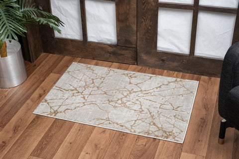 Elegance Gold 2'7"x7'3" Area Rug - 100% Polyester, Stain Resistant Runner for Home Entryway, Living Room, High Traffic Areas, Beige, Made in Turkey