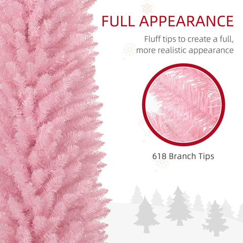 HOMCOM 8ft Pink Artificial Pencil Christmas Tree | Slim Xmas Tree with 618 Realistic Branch Tips & Plastic Stand | Flame Retardant for Home Decor
