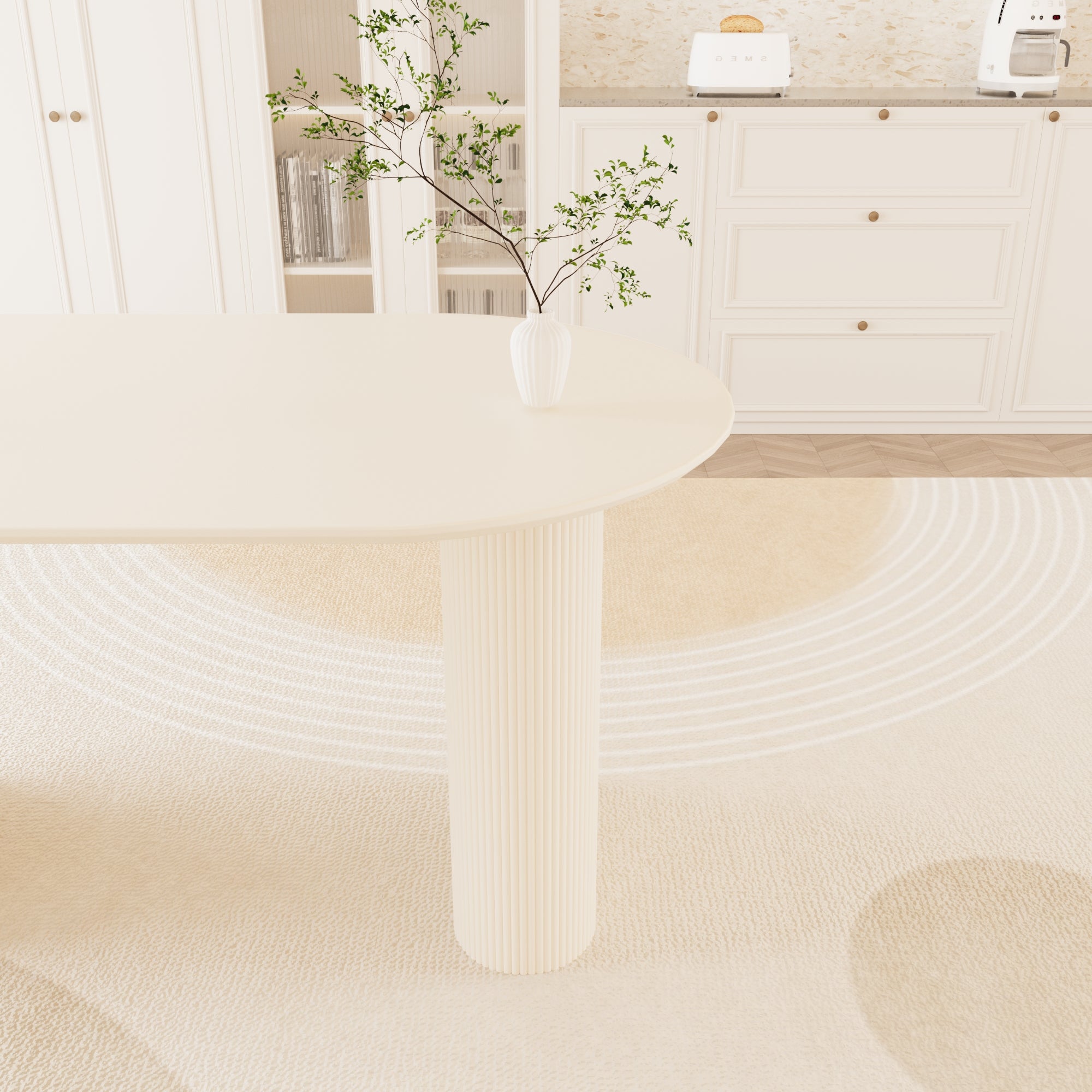 63" Cream MDF Dining Table Set with 6 Green PU Leather Chairs, Modern Industrial Style, Ergonomic Design, Perfect for Kitchen, Dining Room, Home &amp; Office Gatherings