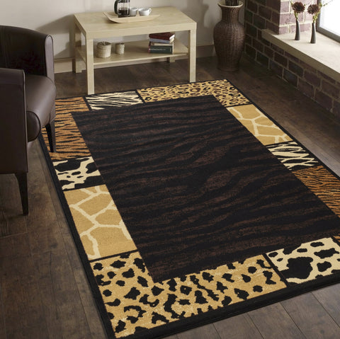 Tribes GC_YLS4013 Black Animal Print Area Rug 7'10" x 10'3" - Durable Polypropylene, Kid &amp; Pet Friendly, Stain Resistant, 0.39" Pile Height for Living Room, Bedroom, Lodge Decor