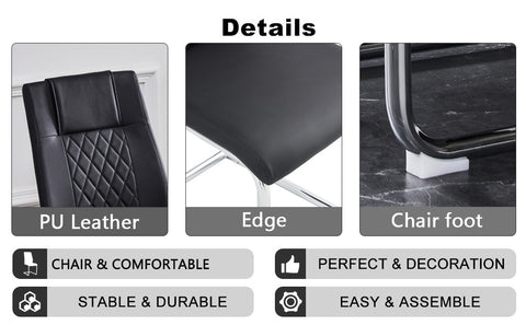 Modern Minimalist Dining Table & Chair Set | Imitation Marble Glass Top | Stainless Steel Legs | Comfortable PU Seats | Ideal for Dining Room, Kitchen, Parties | Easy Assembly | Silver | DT-69