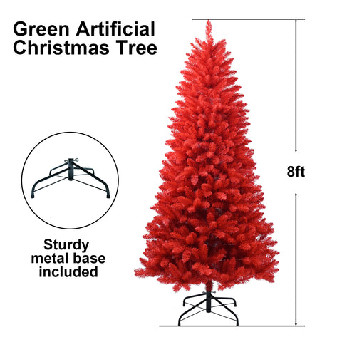 7FT All-Red PVC Christmas Tree | 1066 Lush Tips, Hinged Branches for Easy Setup | Stable Metal Stand | Bold Holiday Decor for Living Room &amp; Party