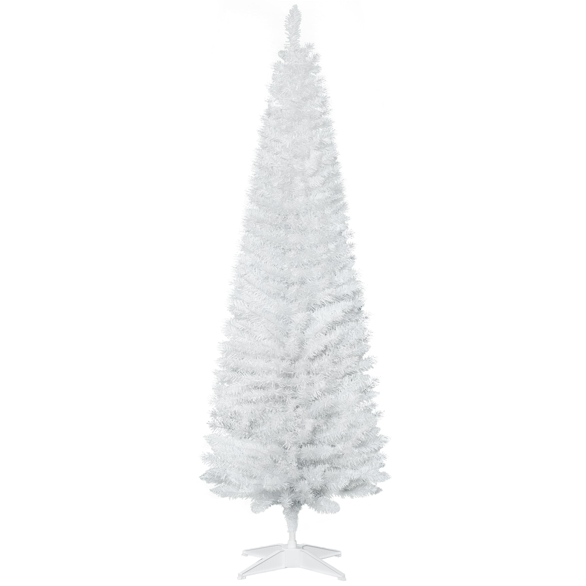 HOMCOM 6ft Slim Pencil Christmas Tree - White, Realistic Artificial Xmas Tree with 390 Branch Tips & Plastic Stand, Easy Assembly, Perfect for Home & Office Decor