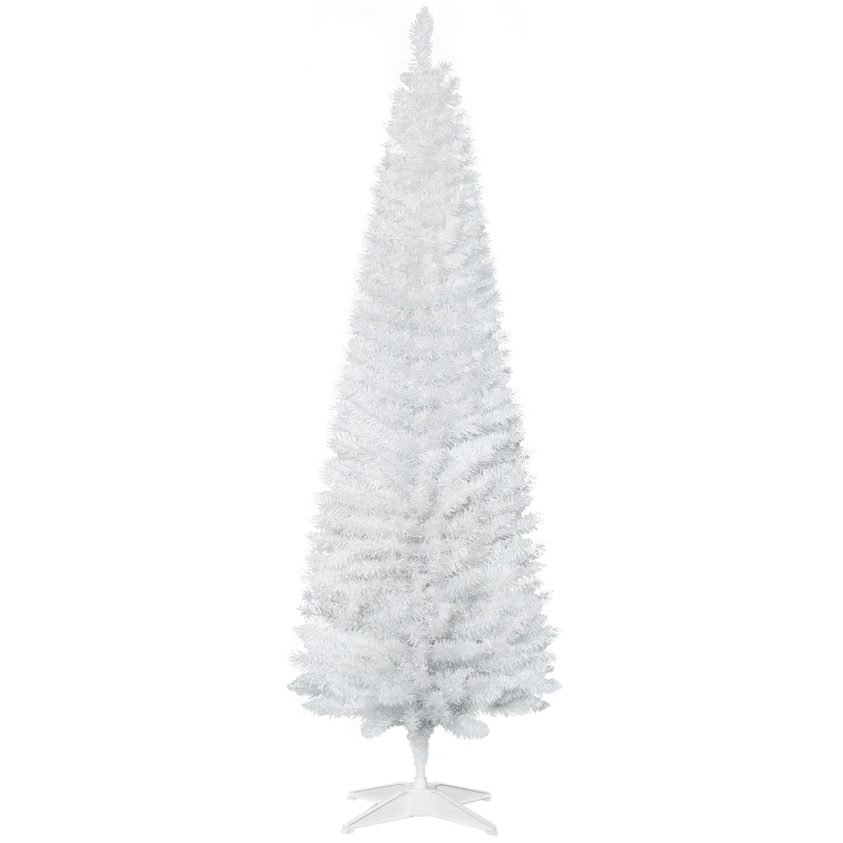 HOMCOM 6ft Slim Pencil Christmas Tree - White, Realistic Artificial Xmas Tree with 390 Branch Tips & Plastic Stand, Easy Assembly, Perfect for Home & Office Decor
