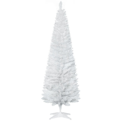 HOMCOM 6ft Slim Pencil Christmas Tree - White, Realistic Artificial Xmas Tree with 390 Branch Tips & Plastic Stand, Easy Assembly, Perfect for Home & Office Decor
