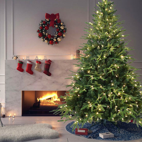 6.5ft Pre-Lit Artificial Christmas Tree - 450 Warm White Incandescent Lights, 2225 PE+PVC Tips, Hinged Memory Wire Branches, Foldable Metal Stand - Realistic Green Pine for Indoor Holiday Home &amp; Office Decor