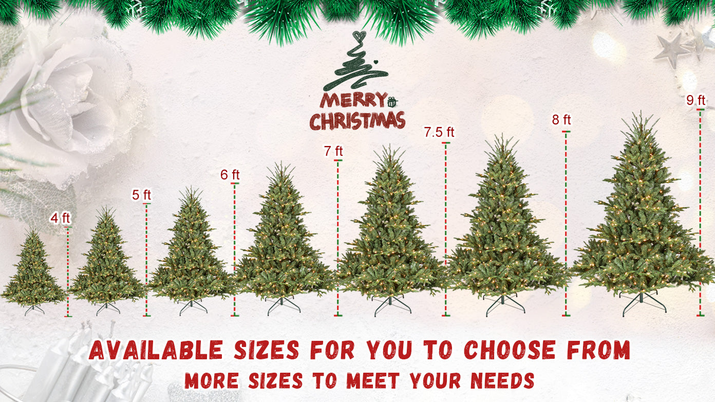 8FT Full Shape Christmas Tree: 2673 Tips, 900 UL Warm White Lights, Hinged PE/PVC Mixed Branches, Wide Base, Stable Metal Stand for Spacious Living Rooms &amp; Holiday Decor