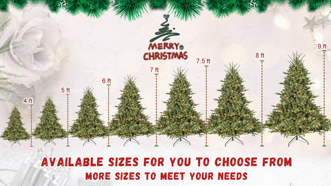 7FT Full-Shape Christmas Tree w/ 750 UL Warm White Lights - Lush PE/PVC Mixed Branches, 2257 Tips, Wide Base, Hinged for Easy Setup, Durable Metal Stand - Ideal for Home &amp; Office Decor
