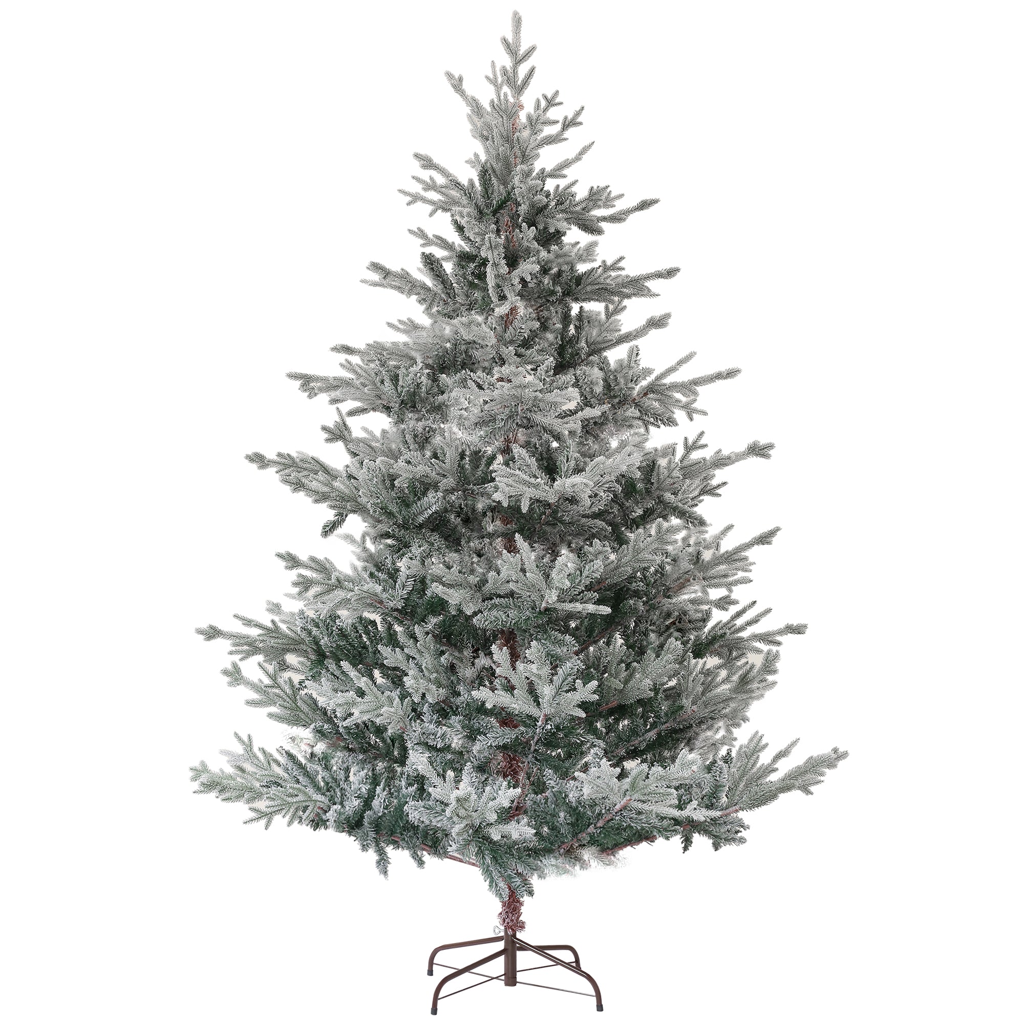 HOMCOM 7.5ft Snow Flocked Nordic Pine Artificial Christmas Tree | 1218 Tips, Hinged & Foldable Metal Stand | Realistic Green Xmas Tree for Indoor Holiday Decor, Easy Assembly