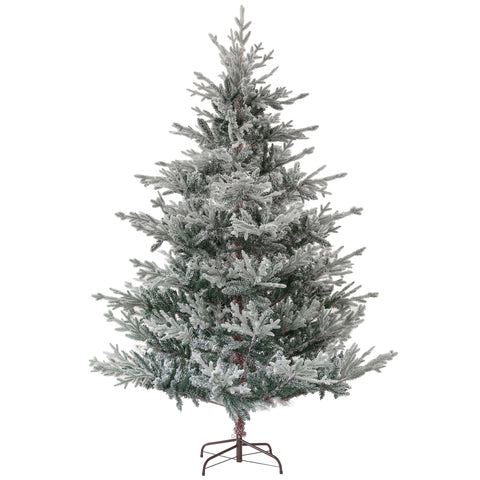 HOMCOM 7.5ft Snow Flocked Nordic Pine Artificial Christmas Tree | 1218 Tips, Hinged & Foldable Metal Stand | Realistic Green Xmas Tree for Indoor Holiday Decor, Easy Assembly
