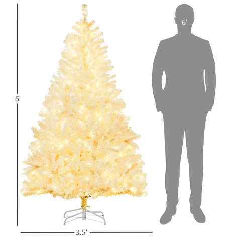 HOMCOM 6ft White Prelit Artificial Christmas Tree: 638 Realistic Branches, 220 Warm White LED Lights, Auto Open for Easy Setup, Flame Retardant Plastic, Perfect for Holiday Home Decor