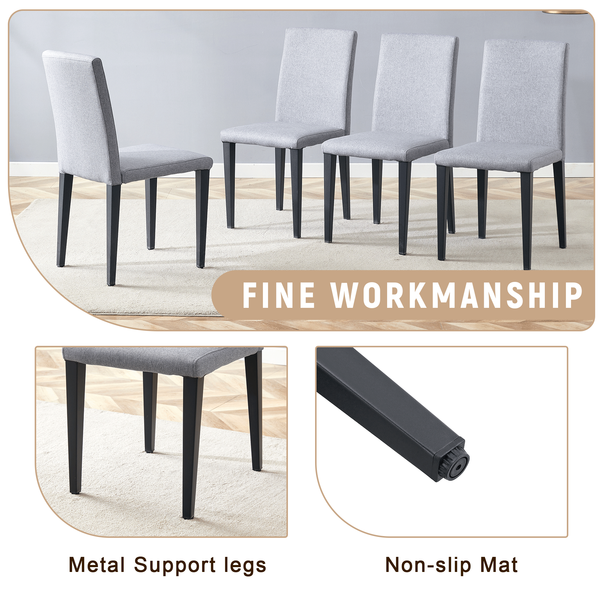 71" Wooden & Black Spliced Dining Table Set with Storage, Seats 6, Paired with Light Gray Linen-Cotton Chairs - Perfect for Kitchen, Dining Room, Home Gatherings