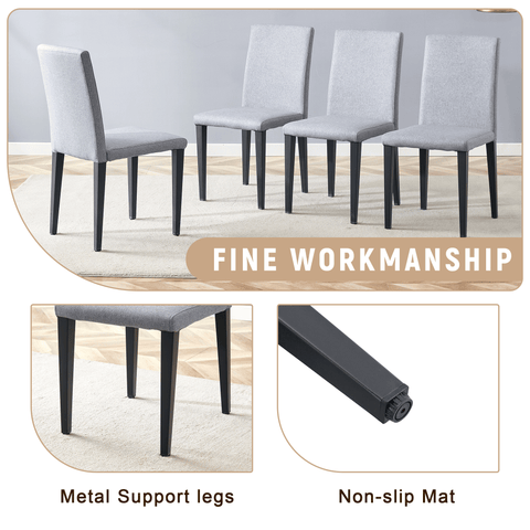 71" Wooden & Black Spliced Dining Table Set with Storage, Seats 6, Paired with Light Gray Linen-Cotton Chairs - Perfect for Kitchen, Dining Room, Home Gatherings