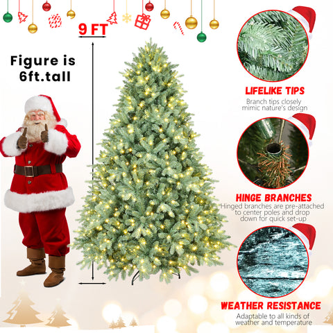 6FT Blue-Green Tint Pre-Lit Christmas Tree - 500 Warm White LED Lights, 1878 PE+PVC Tips, Hinged Branches, Metal Stand - Realistic &amp; Easy Setup Holiday Decor for Home &amp; Office