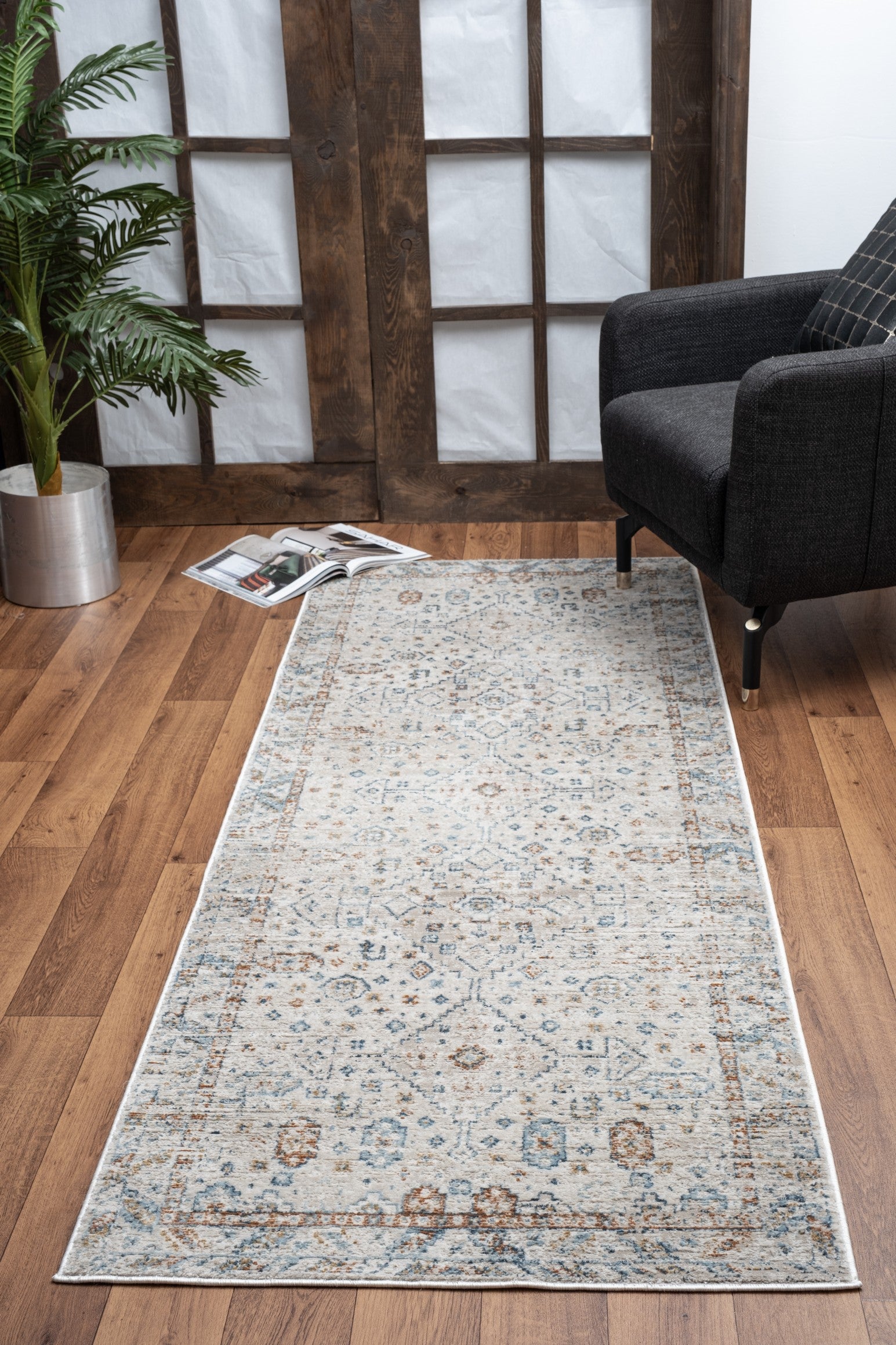 Noble GC_GEN7002 Ivory 5'3" x 7'3" Area Rug - 100% Polyester Medallion Pattern, Stain Resistant, Kid & Pet Friendly, Low Pile for Entryways & Living Rooms, Made in Turkey