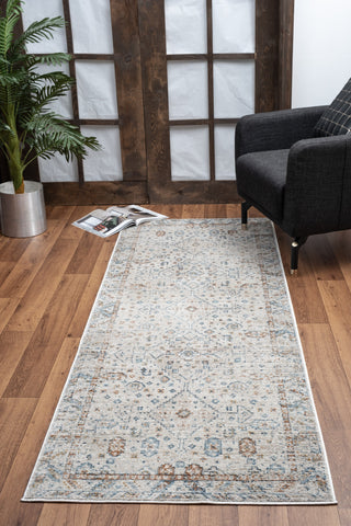 Noble GC_GEN7002 Ivory 2'x3' Area Rug: Timeless Medallion Pattern, 100% Polyester, Low Pile, Stain-Resistant, Made in Turkey - Perfect for Entryways & High Traffic Home Areas