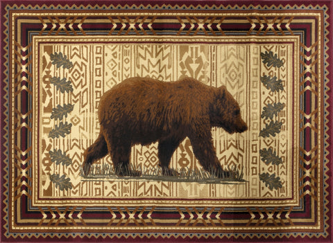Nature's Nest 2'x3' Lodge Area Rug, Red Polypropylene Southwest Bear Motif, Durable & Stain-Resistant, 0.39" Pile, Made in Turkey, Perfect for Entryways & High-Traffic Areas