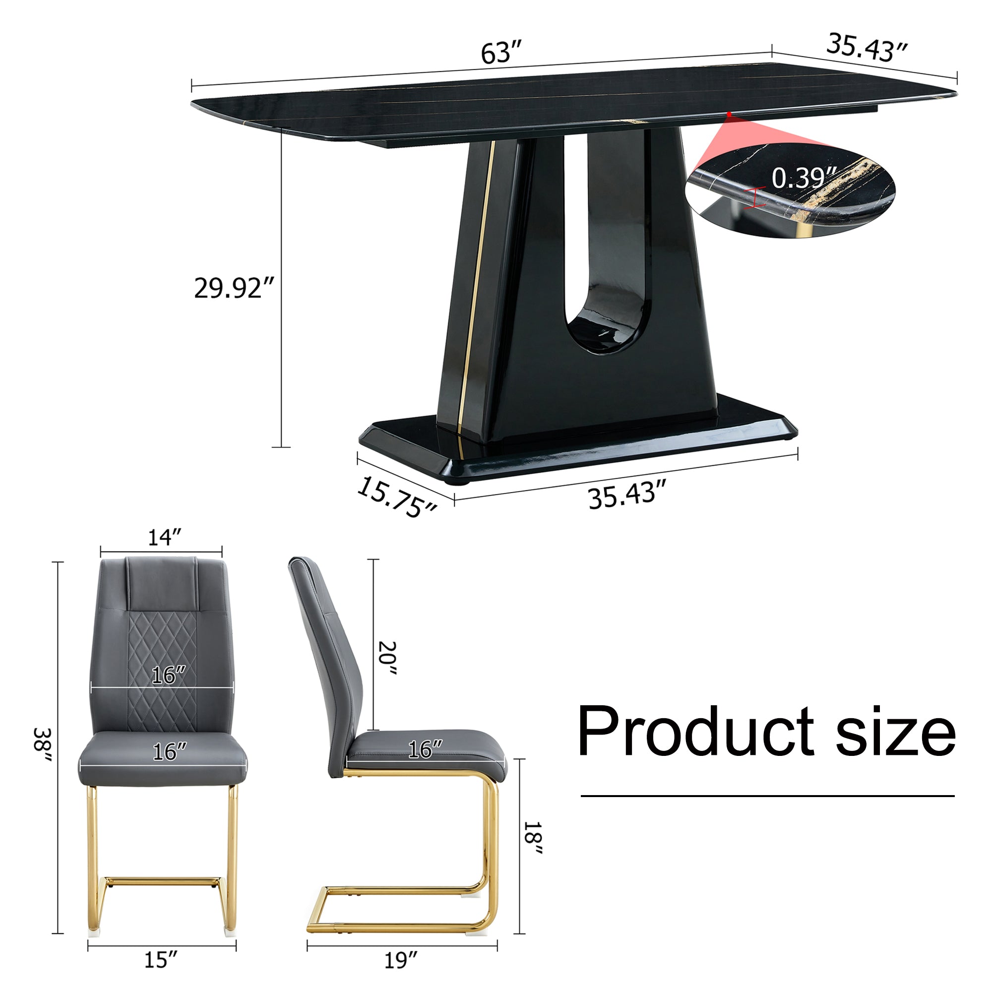 Modern Minimalist Dining Table Set with Imitation Marble Glass Top &amp; U-Bracket Legs - Seats 4-8 - Black &amp; Gold MDF - Perfect for Dining &amp; Living Rooms