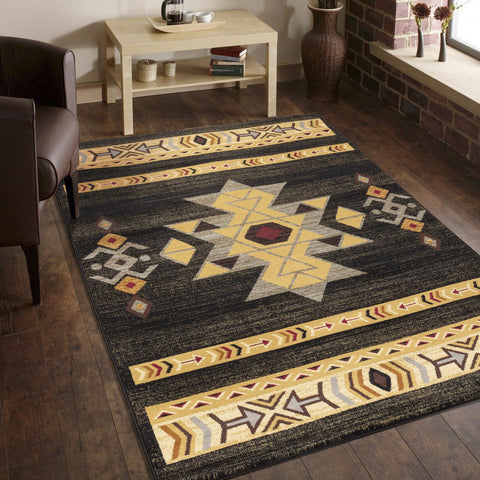 Tribes GC Southwest Black Polypropylene Area Rug Runner | 2'7" x 7'3" | Stain &amp; Pet Friendly | 0.39" Pile | Durable Home Decor | Made in Turkey