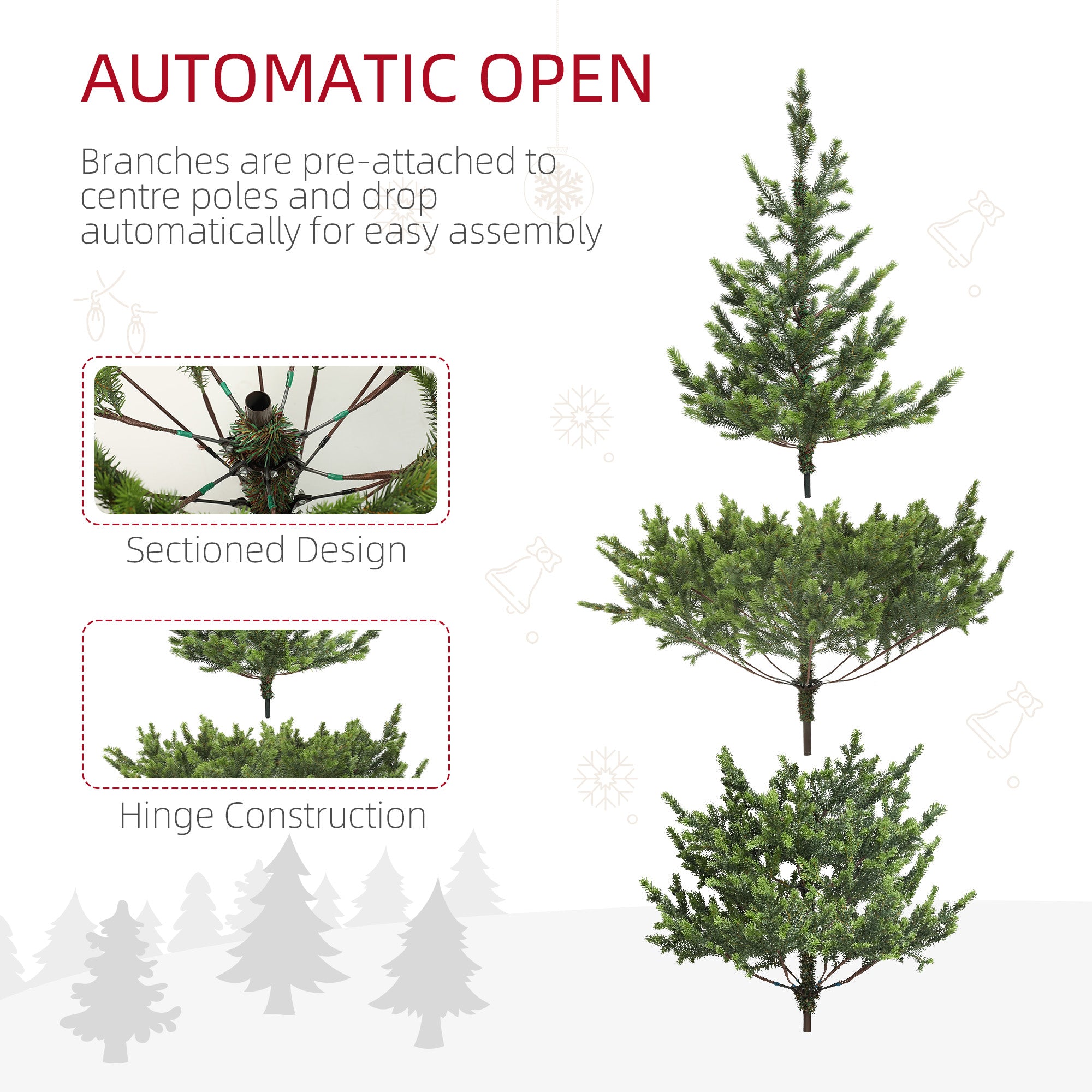 HOMCOM 6ft Sparse Cedar Artificial Christmas Tree - Realistic PE Needles, Hinged Design, Flame Retardant Green Xmas Tree for Home & Office Holiday Decor, 76.8"H