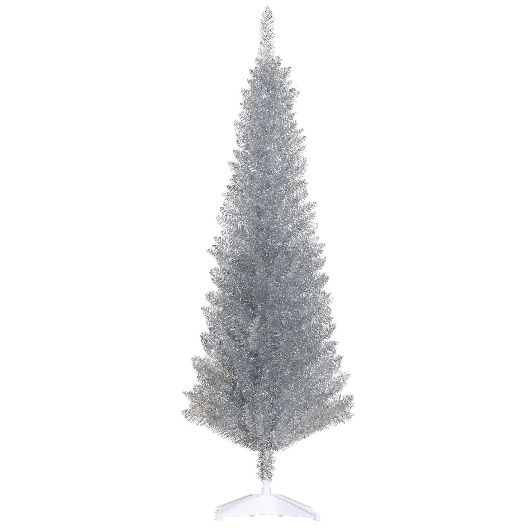 HOMCOM 5' Silver Artificial Pencil Christmas Tree: Slim Xmas Tree with 294 Realistic Branch Tips &amp; Plastic Stand. Perfect for Fireplaces &amp; Small Spaces. Easy Assembly &amp; Storage.
