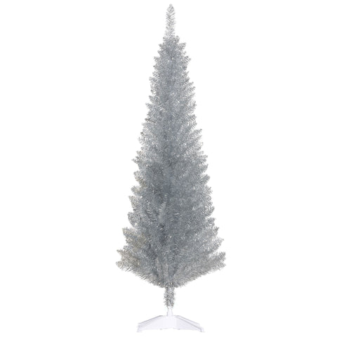 HOMCOM 5' Silver Artificial Pencil Christmas Tree: Slim Xmas Tree with 294 Realistic Branch Tips &amp; Plastic Stand. Perfect for Fireplaces &amp; Small Spaces. Easy Assembly &amp; Storage.