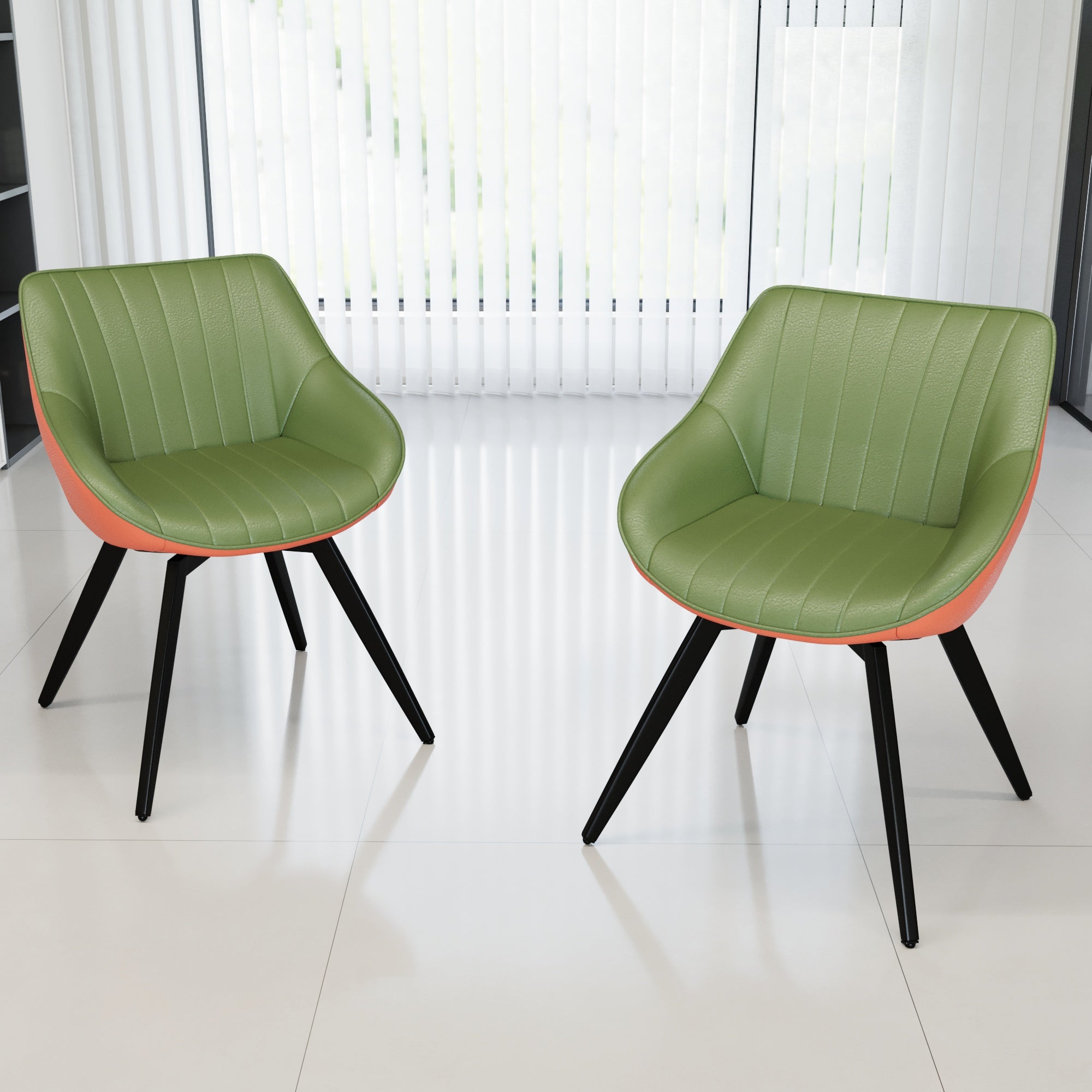 29.5" Modern Round MDF Coffee Table with Storage & 2 Ergonomic PU Dining Chairs - Ring Stripe Design, Black Metal Legs - Ideal for Kitchen, Living Room, Home Office Decor