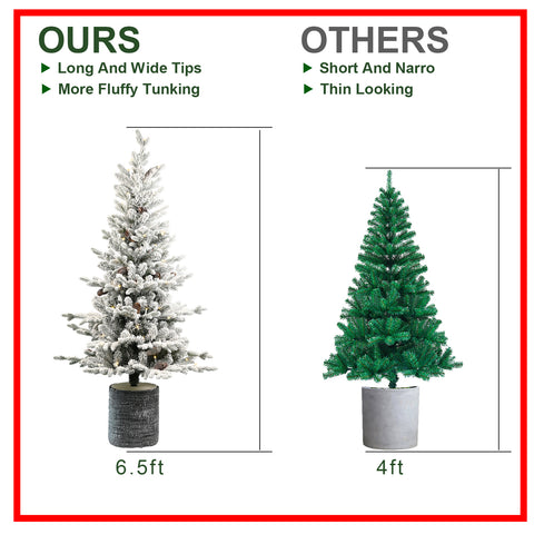 2FT Flocked White Christmas Tree with Pot Base | 30 Warm White LEDs | 189 PE+PVC Tips | Pine Cones | Small Tabletop Holiday Decor for Entryway, Home