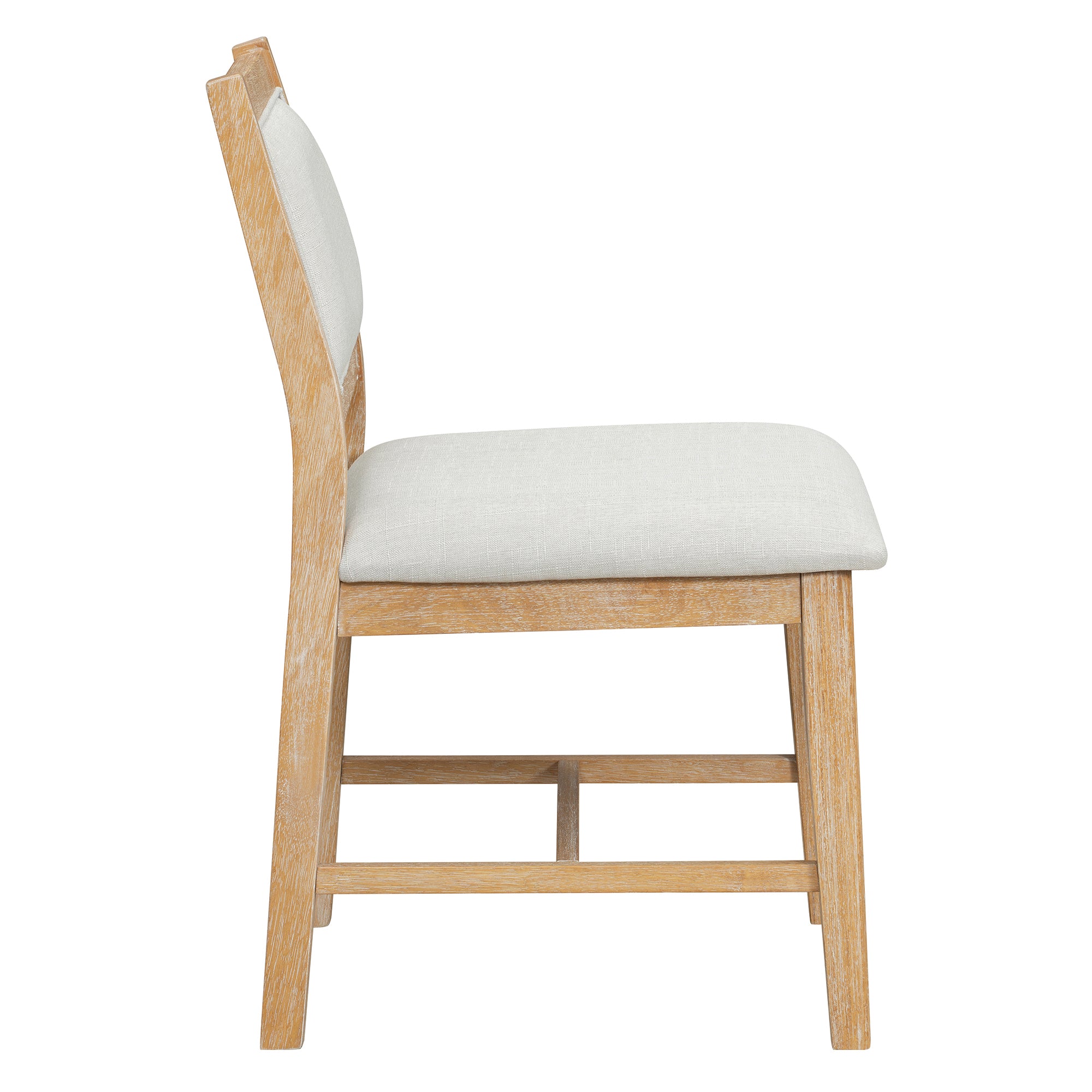 TREXM 7-Piece Retro Rectangular Wood Dining Table Set for 6 - Natural Oak Veneer & MDF with Upholstered Foam Chairs - Spacious Kitchen & Dining Room Furniture - Durable Solid Wood Legs