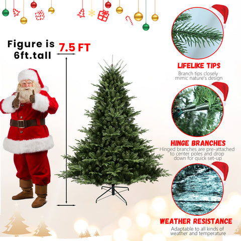 6ft Full Shaped Christmas Tree - 1673 PE/PVC Mixed Tips, Hinged Green Tree with Wide Base & Metal Stand for Easy Setup in Large Home Spaces