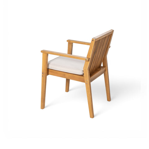 Durable 5-Piece Acacia Wood Patio Furniture Set: Natural Table & 4 Beige Cushioned Chairs for Outdoor Dining, Garden, Deck - Heavy-Duty, All-Weather, 69" Table, 400lb Chairs