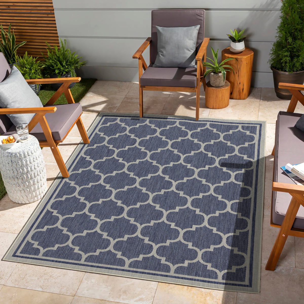 Sunshine GC Blue Trellis Indoor Outdoor Area Rug | Durable Polypropylene, Stain Resistant, Easy Clean 2'7" x 7'3" for Patio, Living Room, Entryway, Turkey